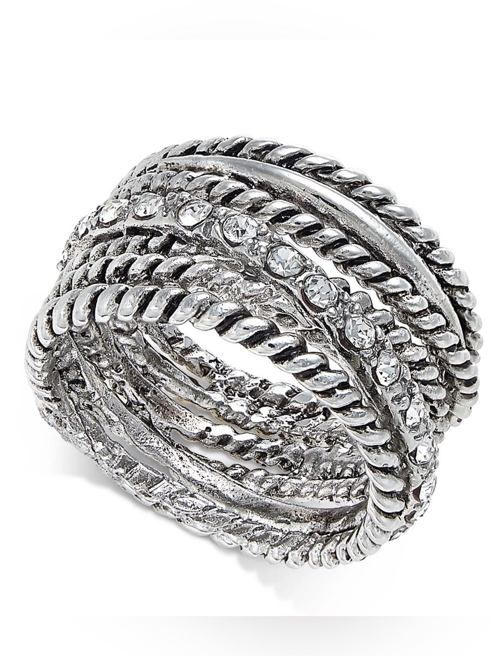 I.N.C. International Concepts Silver Textured Pavé Statement Ring